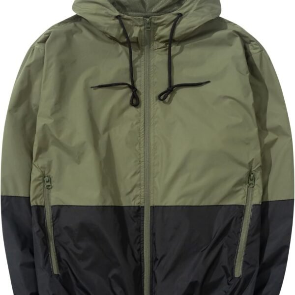 Men Lightweight Windbreaker Jackets Outdoor Hooded Pocket Raincoat Jacket