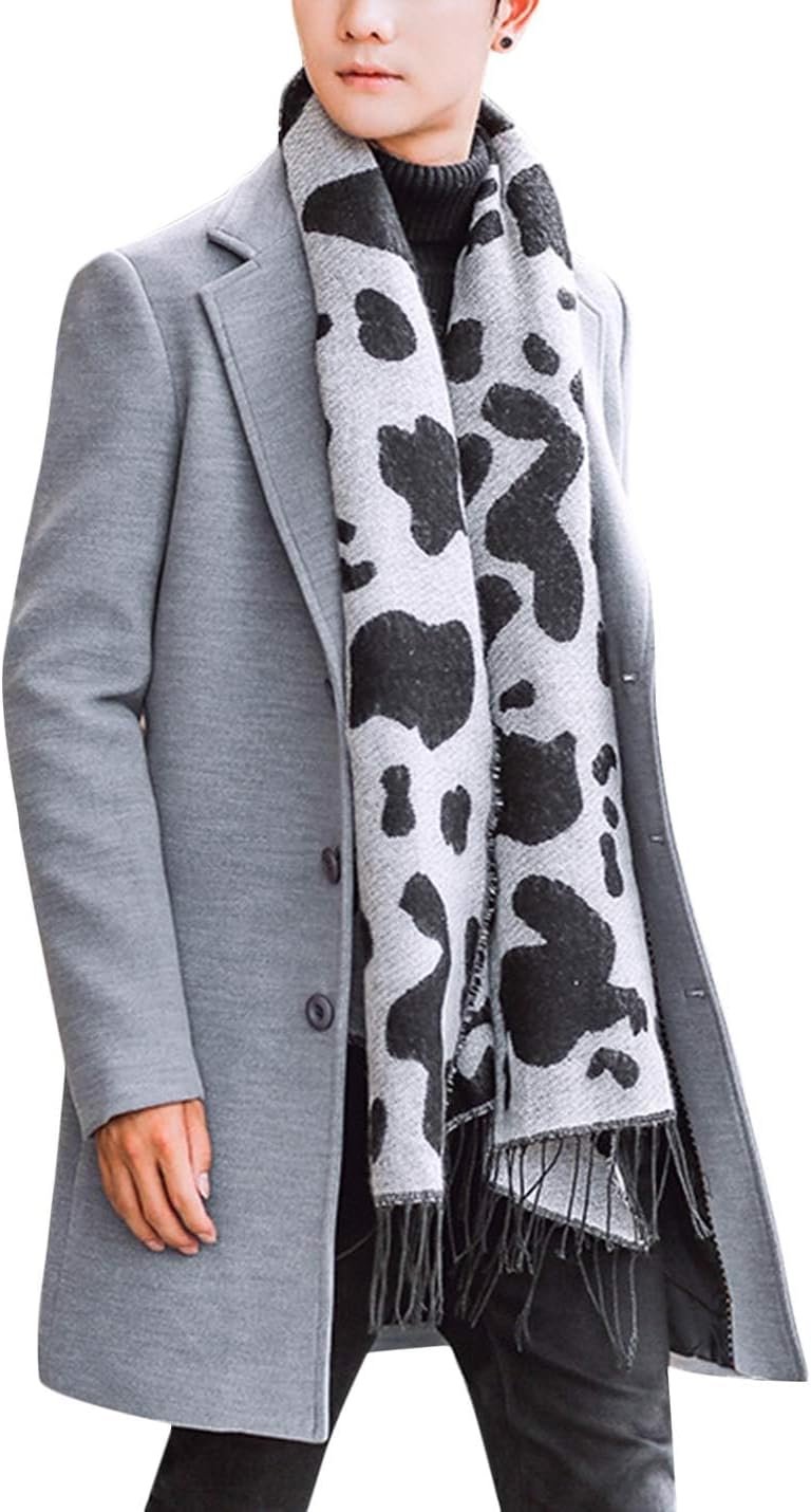 Men's Wool Blend Pea Coat Notched Collar Single Breasted Overcoat Warm Winter Trench Coat