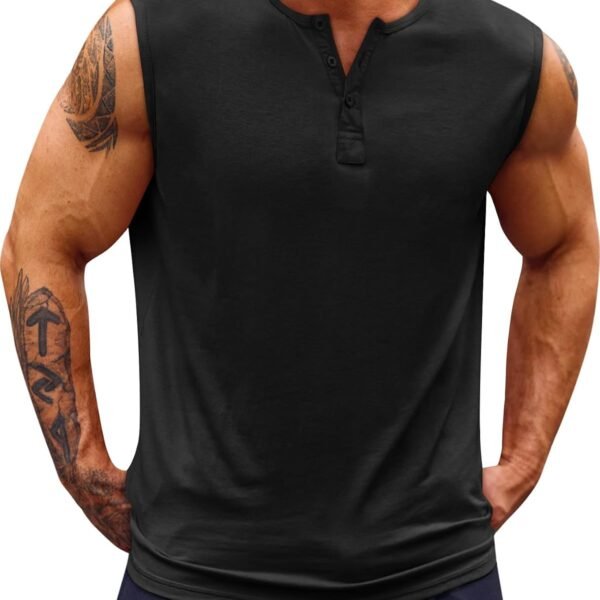 Mens Muscle Tank Tops Sleeveless Workout Gym Slim Fit Henley Shirt Casual Basic Summer Beach Tops