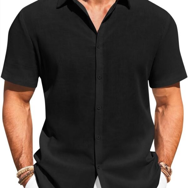Mens Button Down Shirts Casual Short Sleeve Beach Shirt Summer Cotton Linen Lightweight Hippie Tops