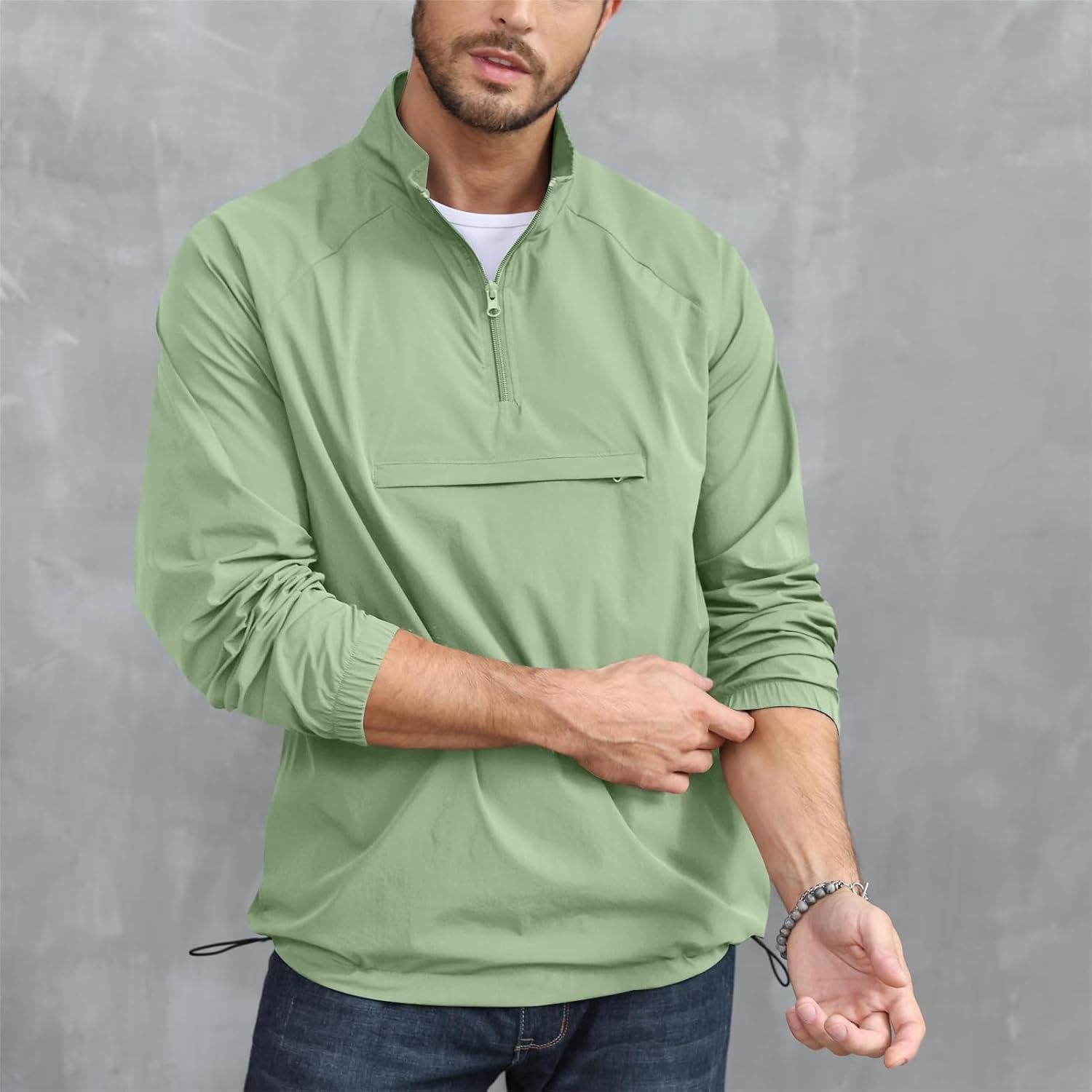 Men's Athletic Quarter Zip Pullover Golf Hiking Running Lightweight Jacket Workout Sweatshirt With Pocket - Image 2