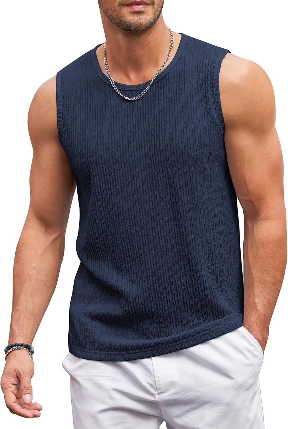 Men's Casual Tank Tops 2 Pack Knit Sleeveless Lightweight Tee Muscle Basic T Shirts