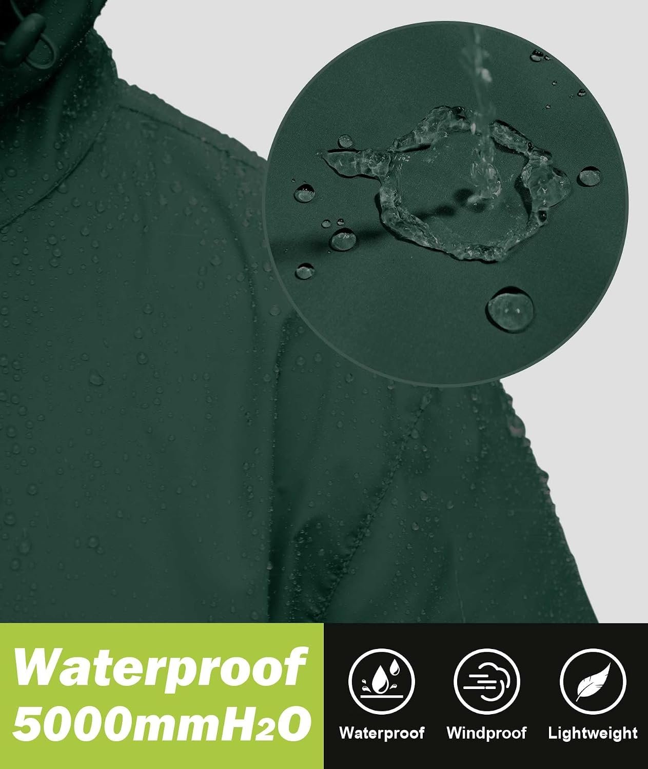 Men's Rain Jacket Windbreaker Packable,Lightweight Golf Rain Coat Inner Pocket for Camping Hiking Cycling - Image 2