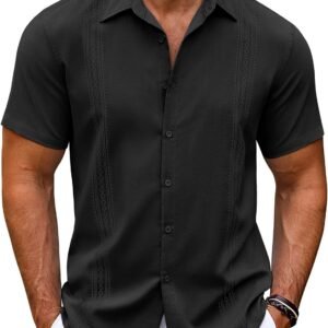 Men's Cuban Guayabera Shirt Short Sleeve Button Down Shirts Casual Summer Beach Shirts
