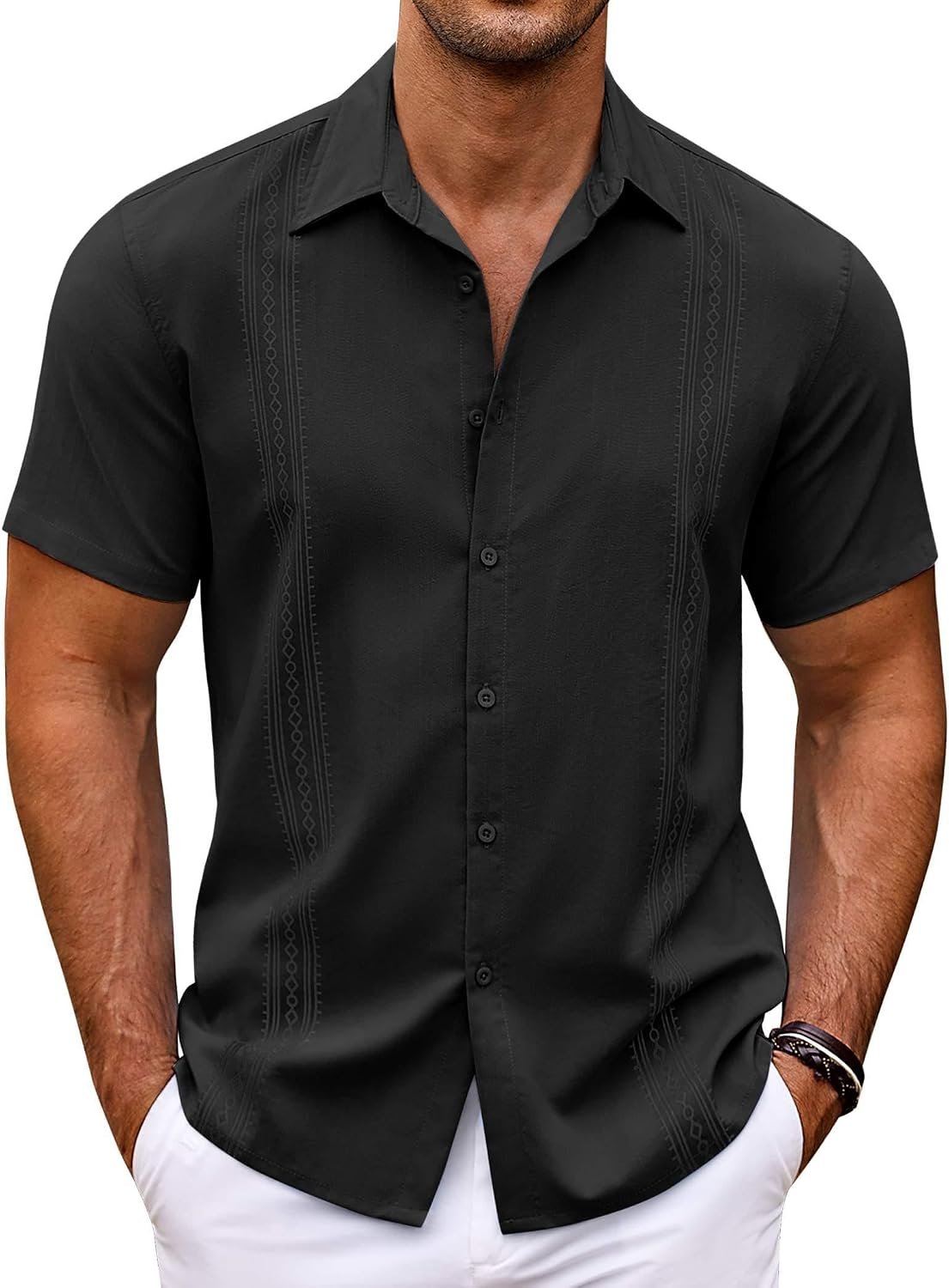 Men's Cuban Guayabera Shirt Short Sleeve Button Down Shirts Casual Summer Beach Shirts