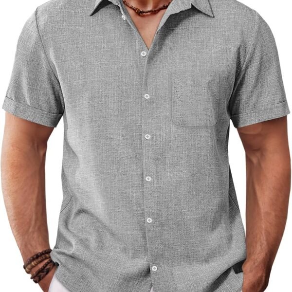 Mens Button Down Shirt Short Sleeve Casual Summer Beach Wedding Tops