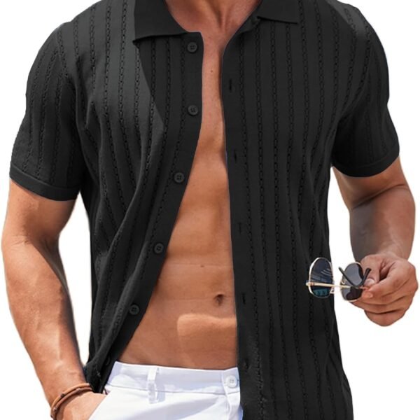 Men's Knit Shirts Short Sleeve Button Down Shirt Vintage Casual Summer Beach Shirts