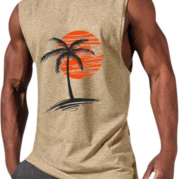 Mens Summer Beach Tank Top Hawaiian Palm Tree Print Sleeveless Muscle Basic Tee Vacation Tops