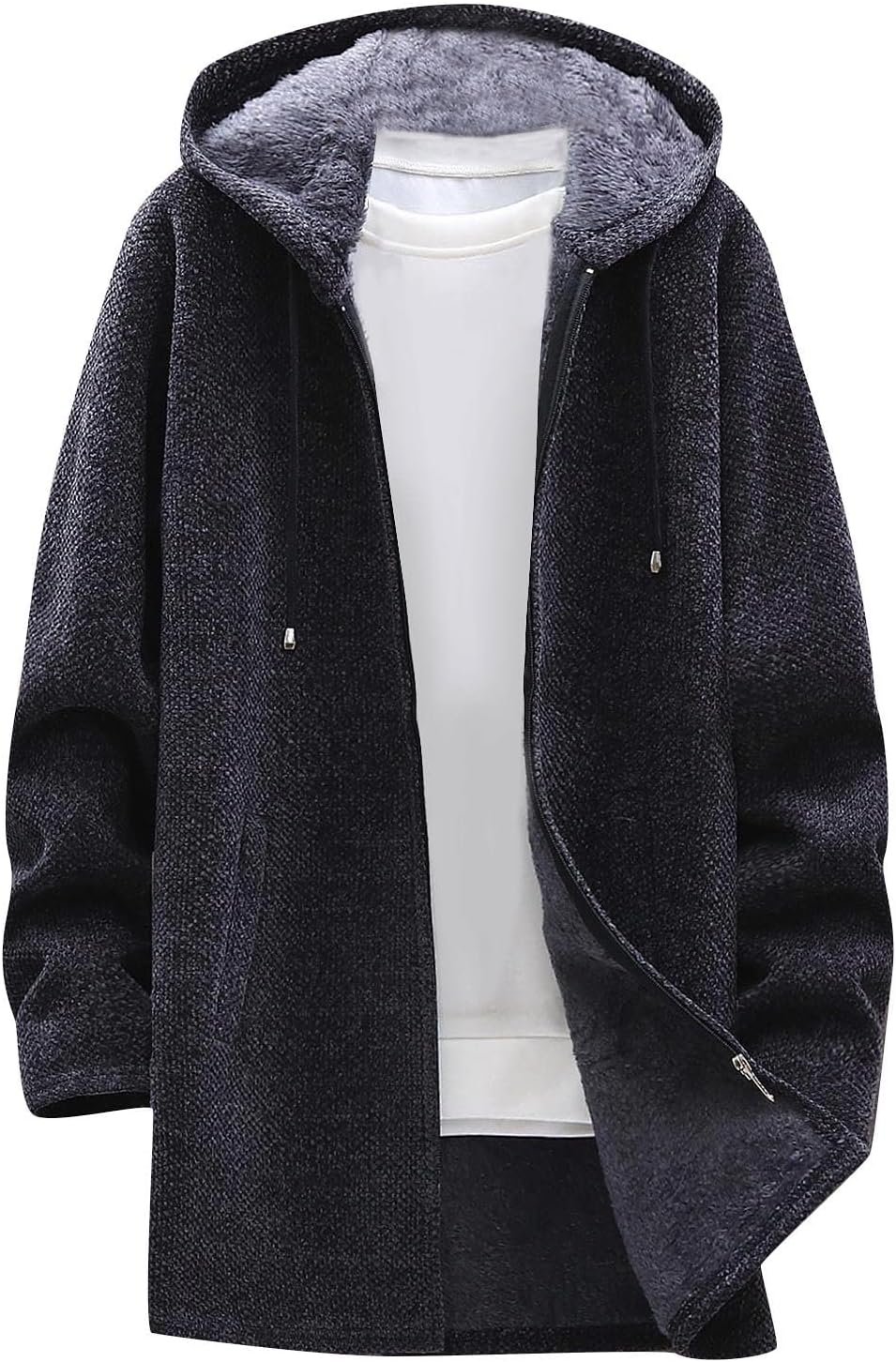 Mens Coats Fall Winter Sweater Jackets Casual Knitted Cardigan Fleece Lined Full Zip Hooded Coat Long Jacket