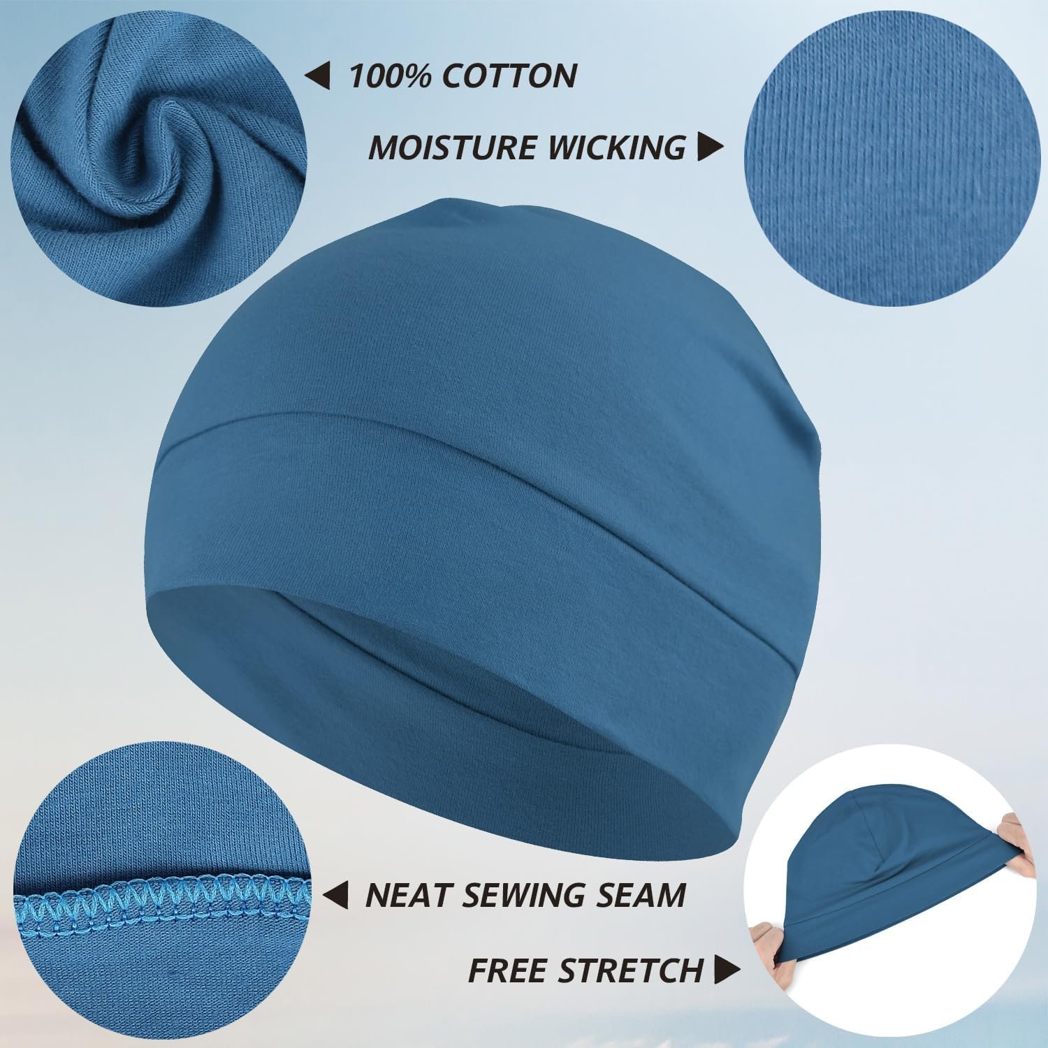 Cotton Skull Caps for Men Women,2-Pack Lightweight Beanie Sleep Hats Breathable Helmet Liner - Image 2