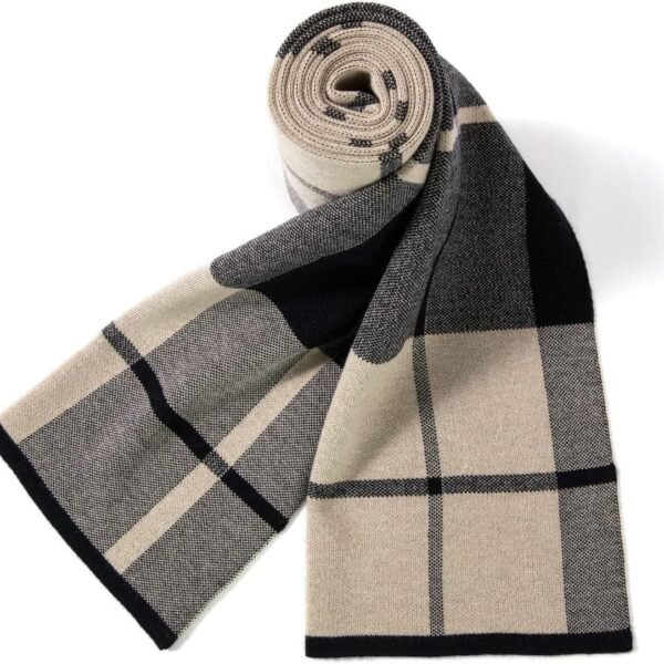 Australian Merino Wool Tartan Knitted Scarf for Men, Plaid Winter Warm Thick Soft Neckwear with Gift Box