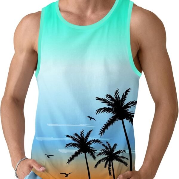 Mens Beach Tank Tops Sleeveless Shirts for Men Summer Hawaiian Graphic Mens Tank Top Workout Gym Shirts Palm Tree Tops