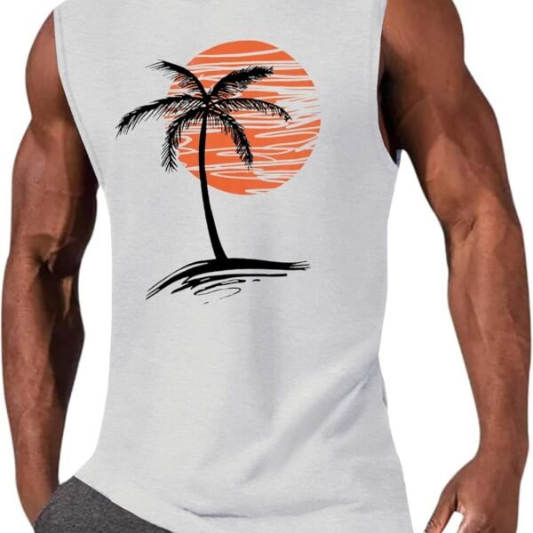 Mens Summer Beach Tank Top Tropical Hawaiian Palm Tree Print Sleeveless Shirts Muscle Tee Vacation Shirts