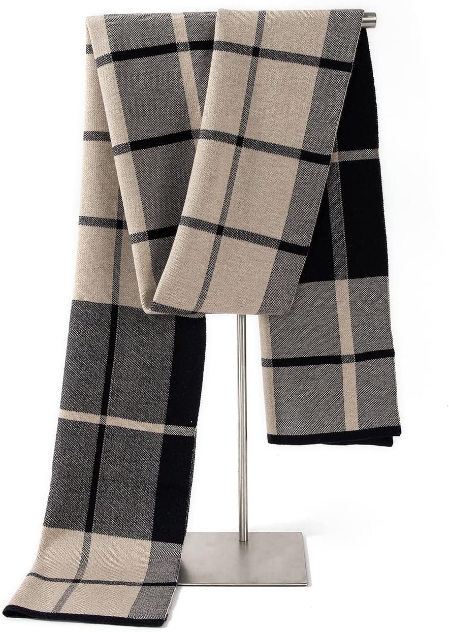 Australian Merino Wool Tartan Knitted Scarf for Men, Plaid Winter Warm Thick Soft Neckwear with Gift Box - Image 2