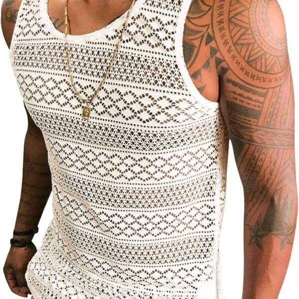 Mens See Through Vest Crewneck Sleeveless Tank Tops Muscle Sexy Mesh Shirts
