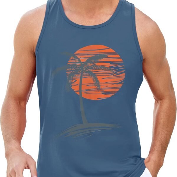 Mens Sleeveless Tank Tops Workout Gym Shirts Palm Tree Vintage Style T-Shirt