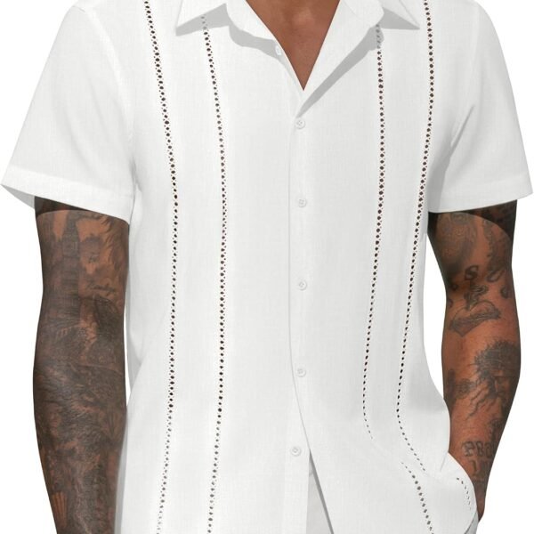 Mens Button Down Short Sleeve Shirts Summer Casual Cuban Guayabera Shirt Beach Wedding Vacation Tops