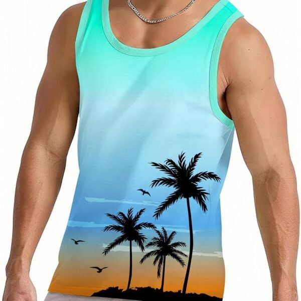 Mens Beach Tank Tops Summer Graphic Palm Tree Sleeveless Shirts for Men Vacation Gym Running Workout Tank Top