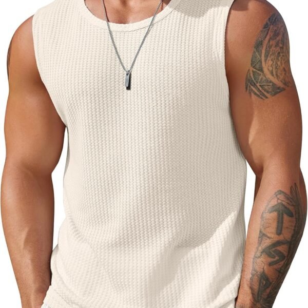 Mens Casual Tank Tops 2 Pack Waffle Knit Sleeveless Shirt Breathable Tank Shirts Summer Muscle Tee