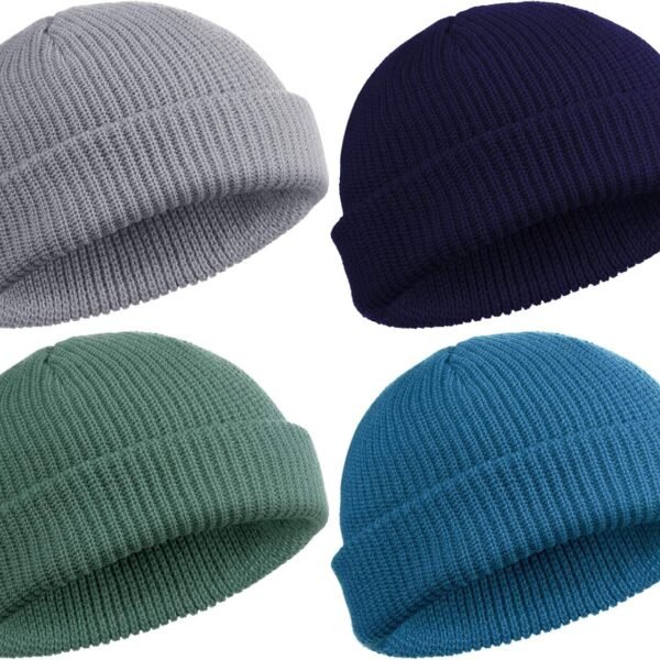4 Pieces Trawler Beanie Watch Hat Roll up Edge Skullcap Fisherman Beanie Unisex