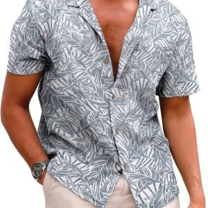 Mens Hawaiian Shirt Short Sleeve Buttoon Down Shirts Casual Tropical Floral Summer Linen Shirts
