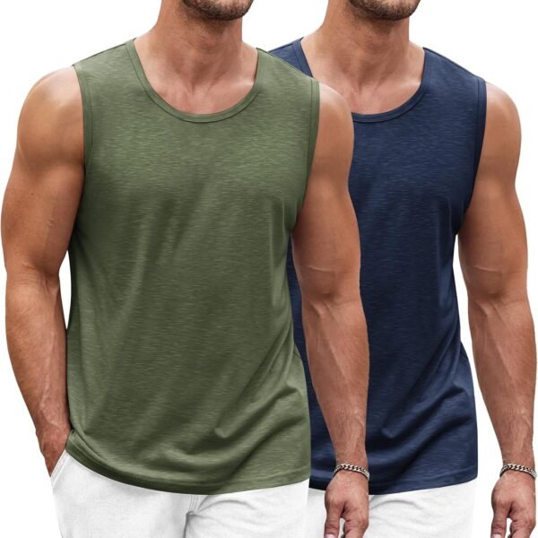 Men's Workout Tank Top 2 Pack Casual Soft Sleeveless Gym Muscle Shirts Bodybuilding Tee