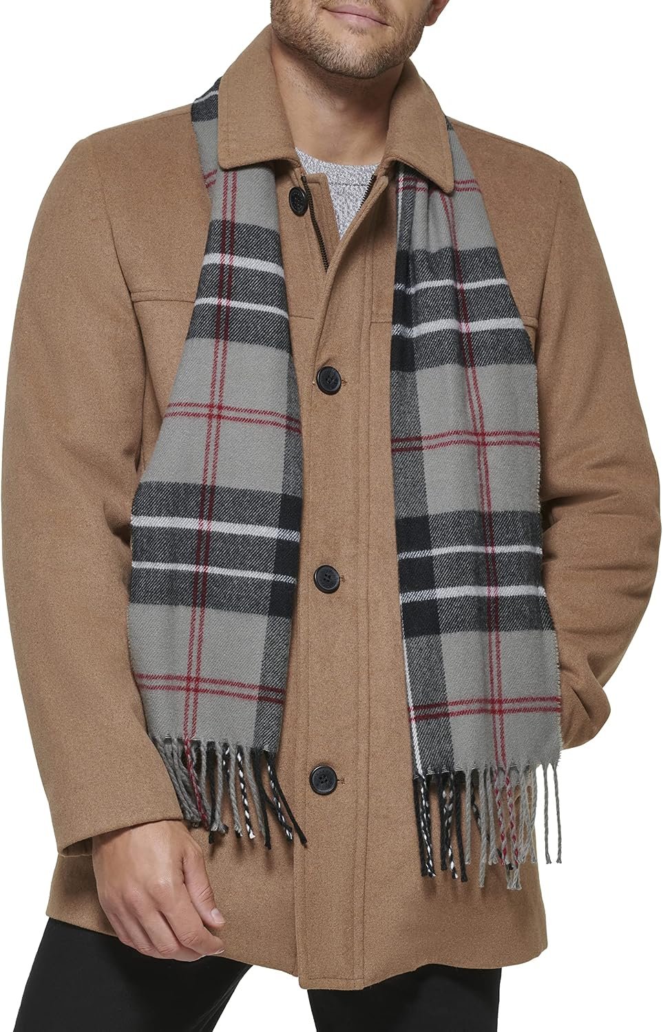 Men's Wool Blend Coat With Scarf (Regular and Big & Tall)